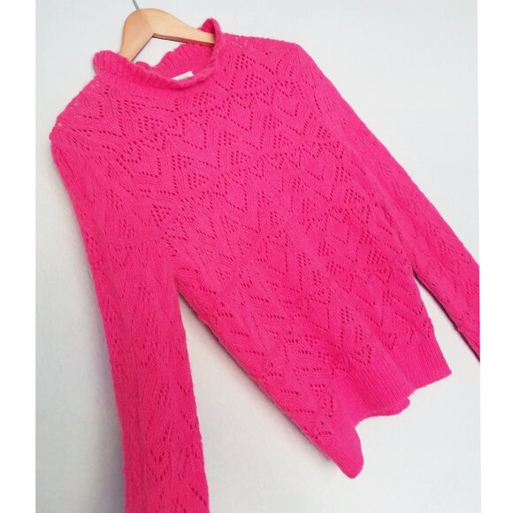 Sundance Bertina Sweater Ruffle Neck Pointelle Knit Fuchsia Pink S $118 Romantic - Picture 12 of 16